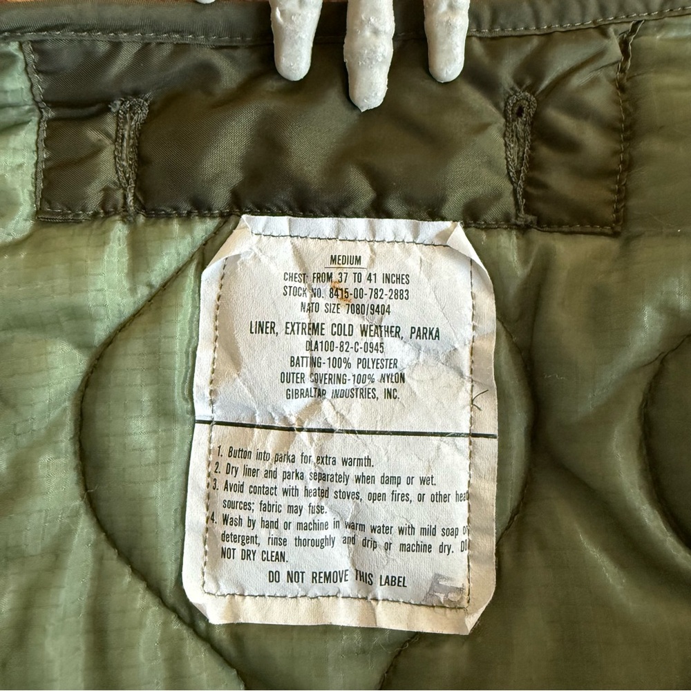 💀 SOLD 💀 Vintage 80s Military Green M-65 Extreme Cold Weather Parka Liner ~ M - Picture 7 of 8